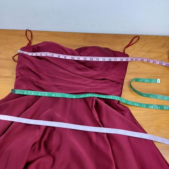 La Femme Women Strapless Slit Satin Ballgown Size 14 Prom Pockets Color Wine - Picture 11 of 12